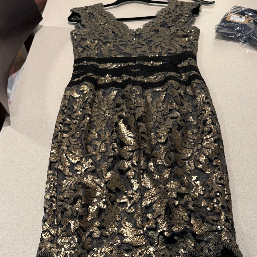 Tadashi Shoji Black and Gold Lace Dress